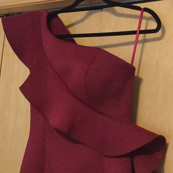 Jovani 63580 One Shoulder Short Dress Burgundy… - Picture 10 of 10